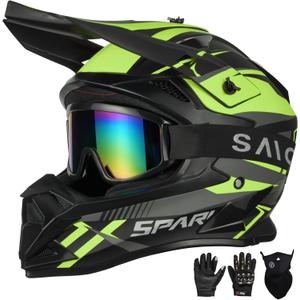 Adult Motocross Helmet ATV Dirt Bike Off-Road Full Face Motorcycle Helmet W/Goggles Gloves & Mask, DOT Approved M