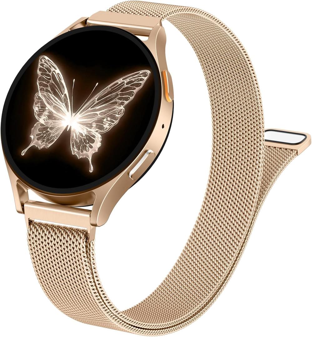 SNBLK Slim Metal Magnetic Bands Compatible with Samsung Galaxy Watch 7 Band 6 5 4 FE 40mm 44mm/6 Classic/Active 2/5 Pro/3, 20mm Milanese Stainless Steel Mesh Strap for Samsung Watch Bands for Women