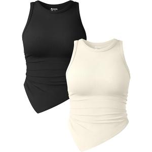 OQQ Women Crop Tank Tops 2 Pack Ladies Sleeveless Stretch Casual Fashion Summer Basic Slim Fit Tops, S
