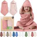 100% Organic Cotton Muslin Baby Hooded Towels 32x32 Inch  2 Pack Soft & Absorbent Baby Towels for Newborn for Boys & Girls, Premium Hooded Towels, Ultra-Gentle Baby Essentials in Rose/Peach