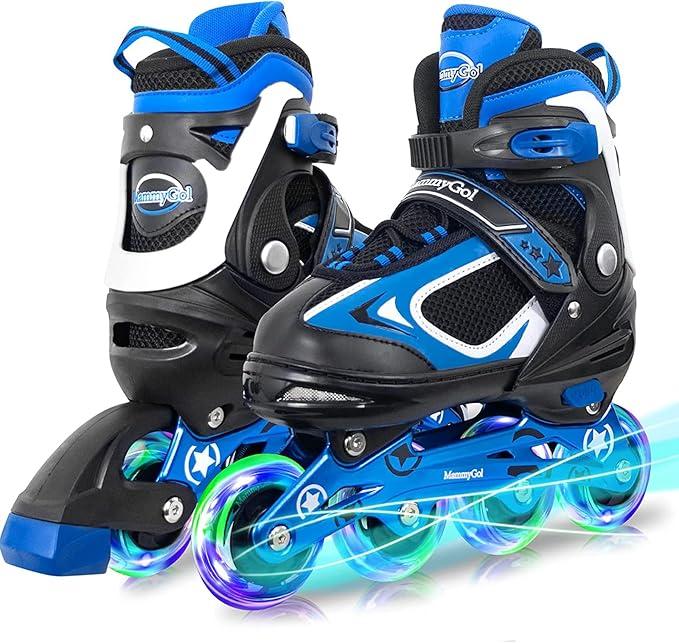 MammyGol Adjustable Inline Skates for Kids Boys Girls Youth Beginner with Light up Wheels Ages 4-16 (Blue)