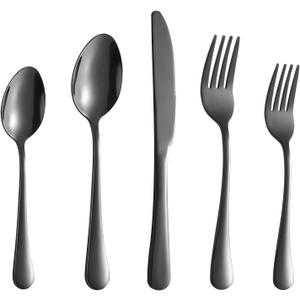 Black Silverware Set, 30 Piece Flatware Cutlery Set for 6, 18/0 Stainless Steel Silverware, Mirror Polished Cutlery Utensil Set Includes Knife Fork Spoon For Home Kitchen Restaurant Gift