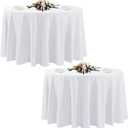 2 Pack White Round Tablecloths, 120 Inch Stain Resistant and Wrinkle Polyester Fabric Washable Table Clothes Cover for Kitchen Dining, Wedding, Reception Banquet, Birthday Party, Buffet Restaurant