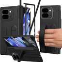 for Google Pixel 9 Pro Fold Case with S Pen Holder & Stylus, Hand Strap Phone Case with Hinge Protection, Screen Protector, Kickstand, Wrist Strap Cover for Google Pixel 9 Pro Fold Black