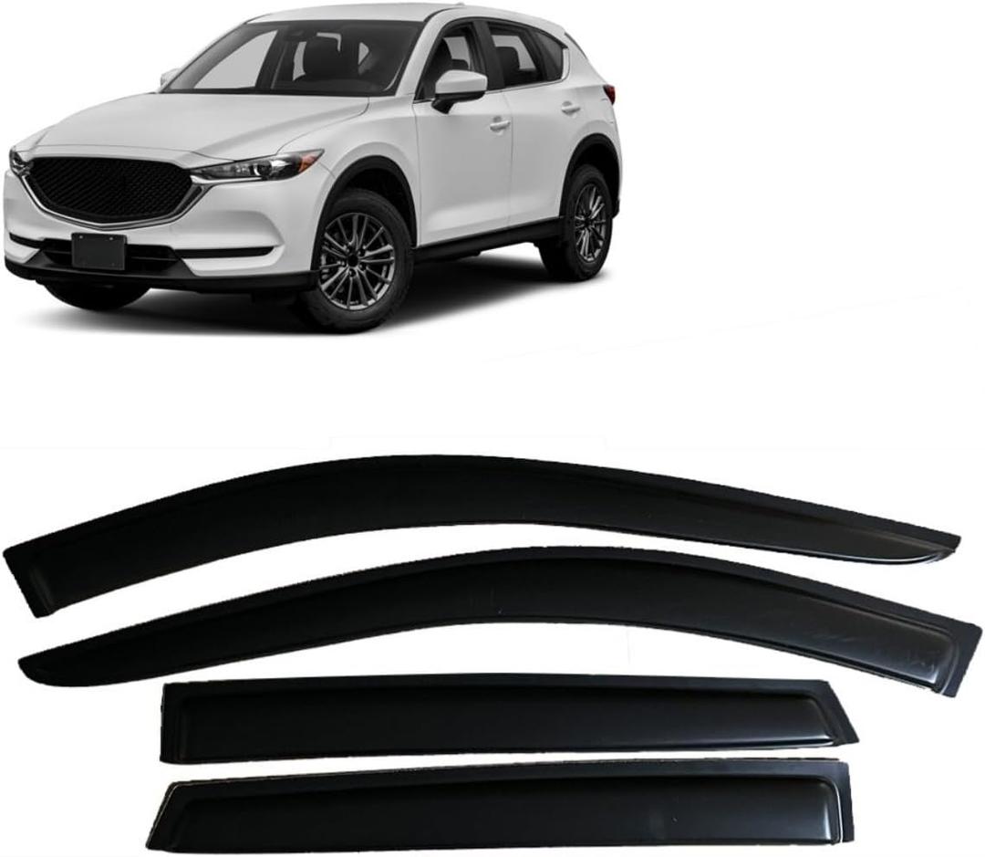 Window Visors for Mazda CX-5 2017 2018 2019 2020 2021 2022 2023 2024 CX-5 Sport Touring, CX-5 Grand Touring Signature CX5 Auto Ventvisor Rain Guards, Outside Mount Tape-On Side Window Wind Deflectors