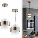 Pendant Lights Kitchen Island Lighting, 2 Pack 7 Inch Mini Glass Haning Lights for Entrance Aisle Decorative Lighting Fixture for Dining and Bar Table (Brushed Nickel with Frosted White)
