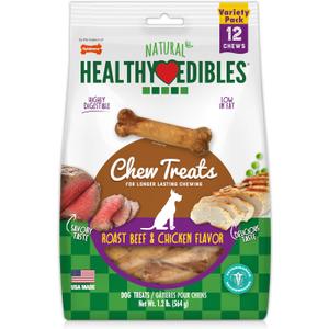 Nylabone Healthy Edibles Natural Dog Chews, Long Lasting Bones for Dogs, Roast Beef & Chicken Flavor Dog Treats, Small (12 Count). Bbd 01/02/2029