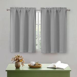 OWENIE Silver Grey Kitchen Curtains 36 Inch Length, Short Blackout Small Thermal Insulated Curtains Tier Over Sink Rod Pocket Half Window for Bathroom Bedroom Camper RV Bunk, 2 Panels, Each 30Wx36 L