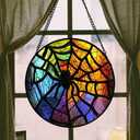 Stained Glass Suncatcher, Colorful Spider Sun Catcher Black Insect Stain Glass Window Hanging Decoration Mother's Day Birthday Gifts for Women Men Mom Nana 7.8 in