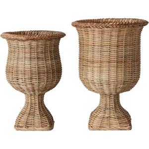 Creative Co-Op 2-Piece Woven Rattan Urn Set, Natural Finish, 13.5" x 18.5" & 11.5" x 16.5"
