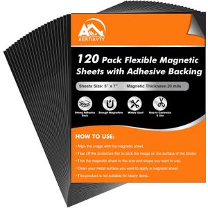 Aertiavty 120 Packs Magnetic Sheets with Adhesive Backing 5x7 Inch Adhesive Magnetic Sheets for Dies Storage - 20 Mil Magnetic Contact Paper Peel and Stick, Magnetic Strips with Adhesive Backing