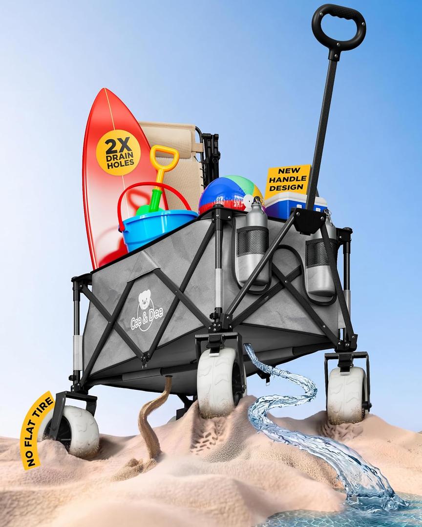 Beach Cart with Big Wheels for Sand, Beach Wagon for Sand (Rocky Gray)