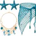 4 Pcs Halloween Mermaid Costume for Women Mermaid Outfit Crochet Skirt Cover up Accessories Set for Cosplay Party (Blue)