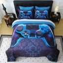 Wajade Game Console Comforter Set for Boys 7 Piece Blue 3D Gaming Geometric Bedding Sets for Kids Full Size as Birthday with Comforter, Sheet Set, Pillowcase and Sham, Blue Game