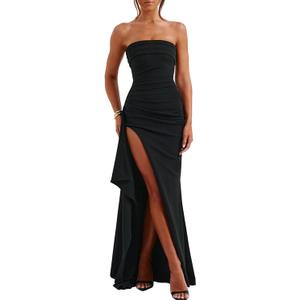Women's Backless High Split Strapless Long Prom Formal Cocktail Dress for Women, XS Blue (Black, L)