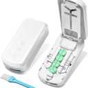 Daviky Pill Cutter Splitter for Small & Tiny Pills, Dual Safety Blades, Adjustable Centering Slot, Precise 1/2 1/3 1/4 Tablet Cutter, Built-in Storage, Portable & Senior-Friendly (White)