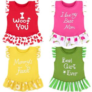 XPUDAC 4 Pieces Dog Dress Girl Clothes for Dogs Girl Flower Dresses for Small Dogs Apparel Colorful Small Dog Clothes Female (Medium, 4 Flower)
