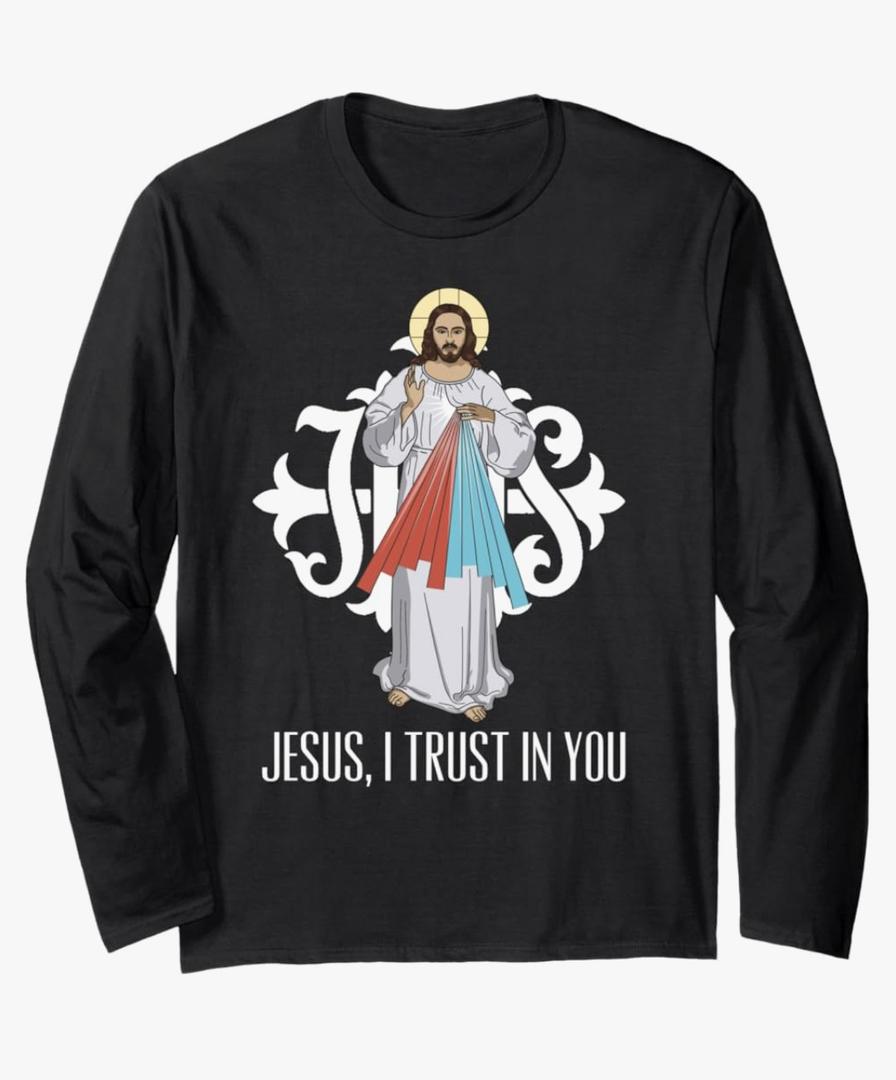 Jesus Divine Mercy I Trust In You Catholic Long Sleeve T-Shirt S