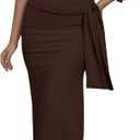 Women 2 Piece Maxi Skirt Set Sleeveless Crop Top Vacation Outfits Brown S (Brown)