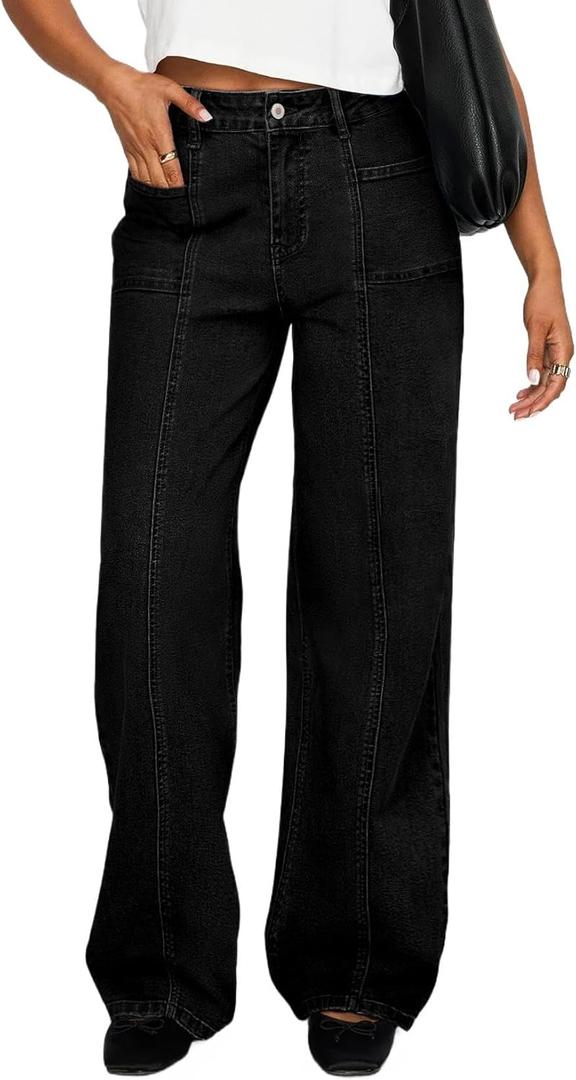 Sidefeel Womens Wide Leg Jeans High Waisted Stretchy Straight Leg Baggy Denim Pants (16, Black)