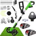 Electric Weed Wacker Cordless Eater Lightweight Edger Battery Powered Grass Trimmer/Lawn Edger/Mower/Brush Cutter, with 5 Types Blades and 2 Types Wheels for Yard and Garden Weeder Tool-Green