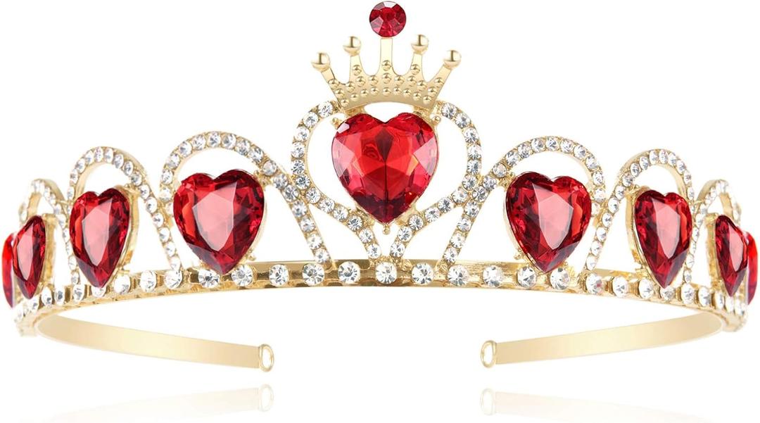 Evie Red Heart Tiara Descendants Costume Headdress Queen of Hearts Gold Crown for Halloween Parties