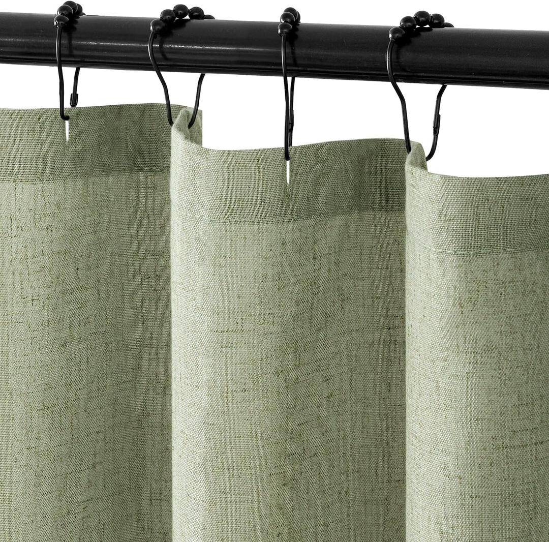 MIULEE Linen Shower Curtain with 12 Metal Hooks Washable Country Boho Farmhouse Heavy Buttonhole Fabric Shower Curtain Set Thick Cloth Neutral Waterproof Curtains for Bathroom W72*L72, Sage Green