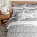 Levtex Home Adare Grey Reversible Full/Queen Quilt Set (88x92in) with 2 Pillow Shams (26x20in) - Floral Bedding - Grey White - Cotton Full/Queen Size Quilt Bedding Set - Lightweight, Soft, Pre-Washed