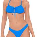 Sports Illustrated Womens Ruffle Cutout Bralette (Blue, M)