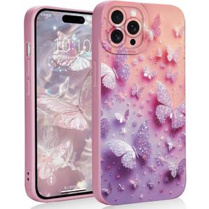 Cute Butterfly iPhone 15 Pro Max Case Aesthetic Shockproof Design Trendy Stylish Kawaii Phone Case Silicone Soft Shell Protective Cover with for Women Girls