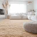 OLANLY 7x7 Machine Washable Large Area Rugs for Living Room, Bedroom, Soft Fluffy Shaggy Bedside Rug, Indoor Floor Carpet for Kids Girls and Boys, Dorms, Nursery, Home Decor Aesthetic, Beige