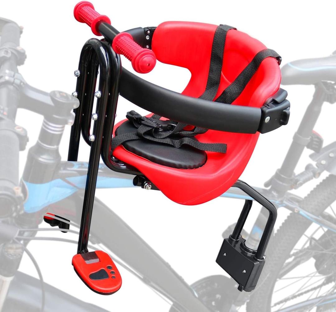 INNOLIFE Baby Bicycle Seat - Front Mounted Child Bike Seat with Handrail, Kids Bike Seat for Adult Bike (Red)