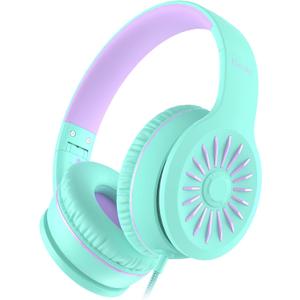 ELECDER i45 Headphones Wired, On-Ear Kids Headphones with 1.5M No-Tangle Cord, Foldable Portable Stereo 3.5mm Headset for School Kids Teens, Smartphones Tablet Computer Laptop, Airplane Travel, Green