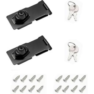 4 Inch Keyed Hasp Lock for Cabinets & Small Doors, Twist Knob Design, Heavy Duty Zinc Alloy with Chrome-Plated Iron, Includes Keys & Screws - Black, 2 Pack
