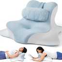 Upgraded Reading Pillow for Bed, Lying, Stretching for Spine Alignment w Extra Neck Pillow- Cushiony Ergonomic Bed Wedge Cervical Traction Device for Neck&Shoulder Relax-Blue