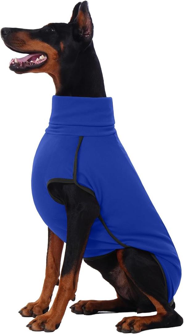 ROZKITCH Dog Fleece Vest with Leash Hole, Pet Windproof Warm Cold Weather Jacket Vest Cozy Jumpsuit Apparel Outfit Clothes for Walking Hiking Travel Sleep Blue 2XL (2XL(Back Length:22-25"))