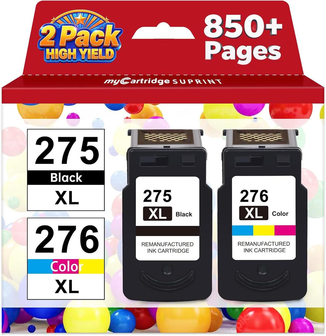PG-275XL CL-276XL High Yield Replacement for Canon 275 and 276 Ink Cartridges Cannon 275XL 276XL Black Color Combo Pack PG275 CL276 for PIXMA TS3722 TS3700 TR4720 TR4700 TR4722 TS3522 TS3500 Printer