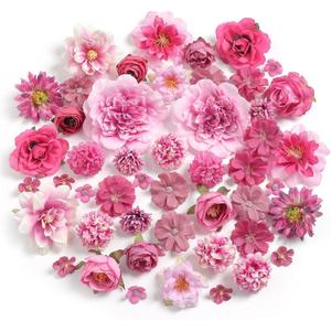 Artificial Flowers Heads Combo Rose Red Flowers Mix Silk Flowers Heads Bulk for Craft Garland Graduation Cap Wedding Bridal Baby Shower Home Party Decoration DIY Cake Decor