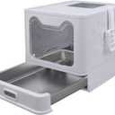 Tokenkuko Stainless Steel Foldable Enclosed Cat Box with Lid, Front Entry Top Exit Cat Box, Large Box with Cat Scoop, For Small to Large Cats (Gray)