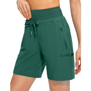 Obla Women's Hiking Cargo Shorts Zipper Pockets Soft High Waisted Quick Dry 7 Inch Long Shorts for Women Golf Athletic Summer (3X-Large, Green)