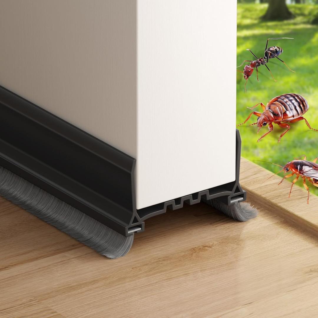 Door Sweep 38" Cuttable, Innovative Double-Layer Design with Brush Under Door Draft Stopper for Bottom of Door, Tool-Free Install Bottom Door Seal, Reusable Door Draft/Noise Blocker, Black