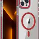 DEERLAMN Strong Magnetic Case for iPhone 13 Pro Max 6.7-Inch,[Compatible with Magsafe][Military Grade Drop Protection] Clear Slim Shockproof Protective Phone Cover-Transparent+Red