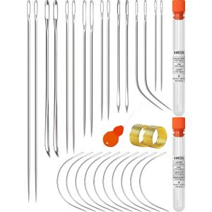 VONEEDL Heavy Duty Hand Sewing Needles Set - 26 Straight and Curved Hand Sewing Needles for Upholstery, Leather, Carpet, Canvas Repair and Sail Crafts