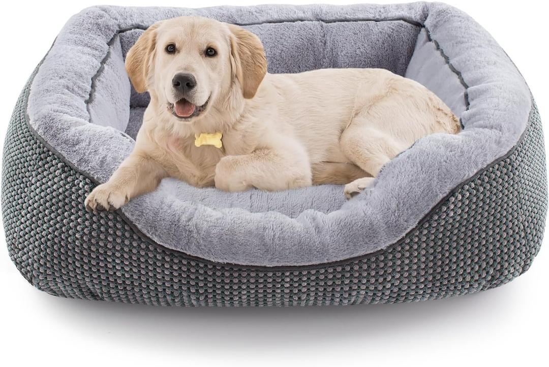 INVENHO Medium Dog Beds for Medium Dogs Washable, Rectangle Dog Bed Medium Size Dog, Orthopedic Dog Bed, Warming Soft Calming Sleeping Puppy Bed Durable Pet Bed with Anti-Slip Bottom M(30"x24"x9") (Grey)