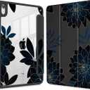 Case for iPad 11 inch A16 2025 Generation 11th / iPad 10.9 inch 2022 10th Gen, Buit in Pencil Holder with Shockproof Cover Clear Transparent Back Shell Auto Wake/Sleep, Flower Dahlia
