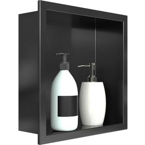 12"x12" Shower Niche Matte black stainless steel waterproof recessed wall mounted Insert Storage Shower caddy with a 10.5"x10.5" inside storage usage, no tile needed