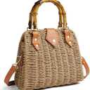 ZIDE Straw Crossbody for Women Woven Summer Beach Handmade Wicker Rattan Bamboo Joint Bag Boho Satchel for summer Holiday (Brown)