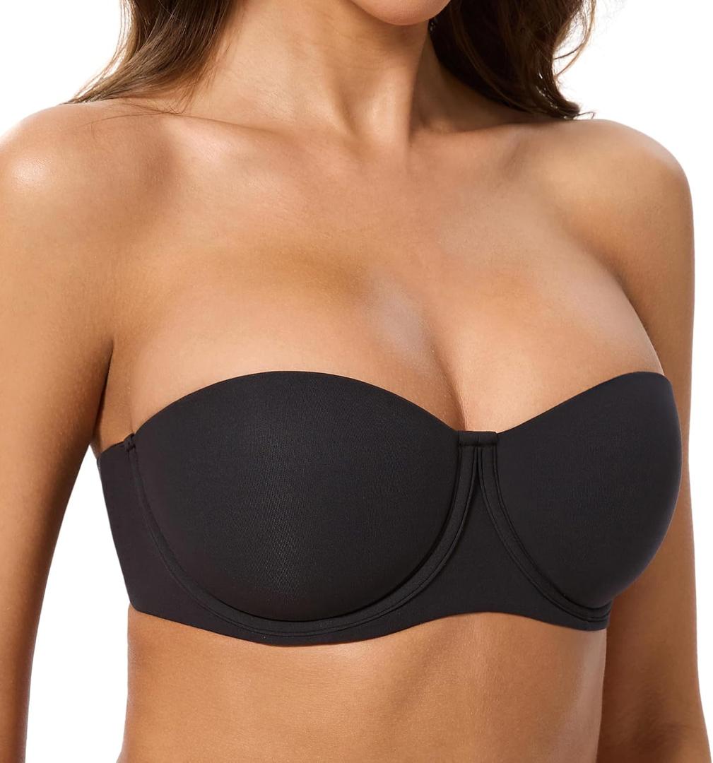 Women's Strapless Bra-Lightly Lined Non Slip Invisible Balconette Underwire Support Multiway Bandeau Bra for Comfort Lift