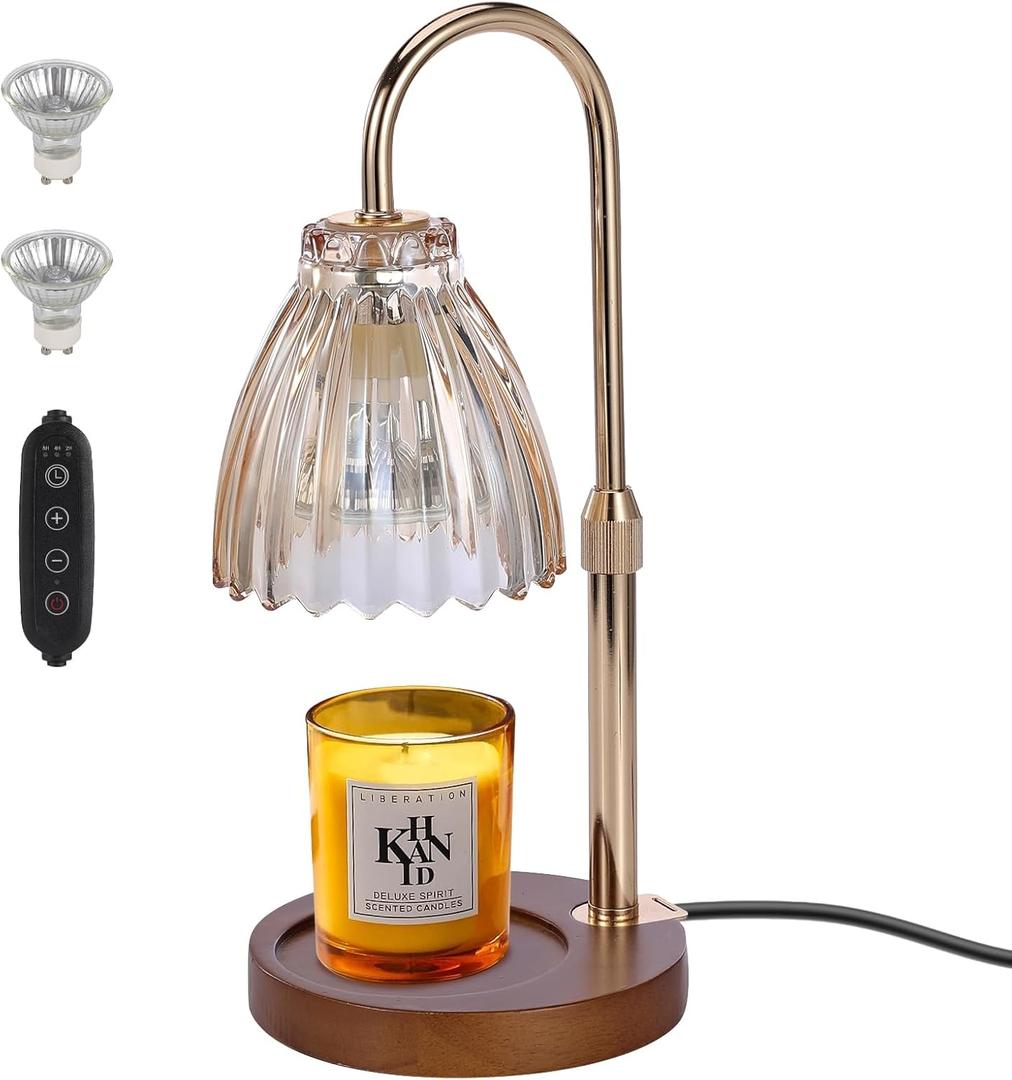 Candle Warmer Lamp with Timer Dimmer,Height Adjustable No Flame Candles Warming Light,Birthday Gifts for Women,New Home Room Decor,Wax Melt Warmer for Scented Jar Candles(2 * 50W Bulb) (1 Pack-F)