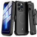 M MYBAT PRO Maverick Series iPhone 13 Pro Max Case with Belt Clip Holster,w/Screen Protector,Anti-Drop,Shockproof,with 360Rotating Kickstand,Heavy Duty Protection Black